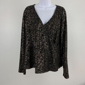Lush Knit Top 1X Black Gold Dots Crossover bust Long Sleeve New NWT Stitch Fix